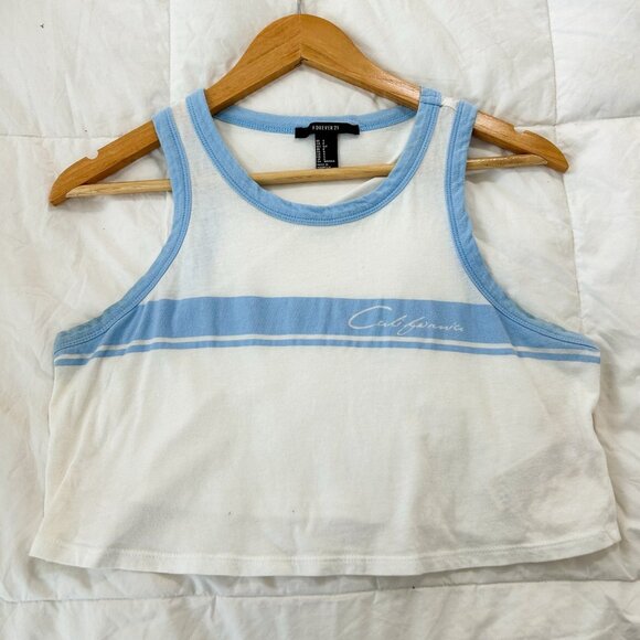 Forever 21 Blue White California Graphic Crop Tank Top Retro Y2K Style EUC S - Picture 2 of 5